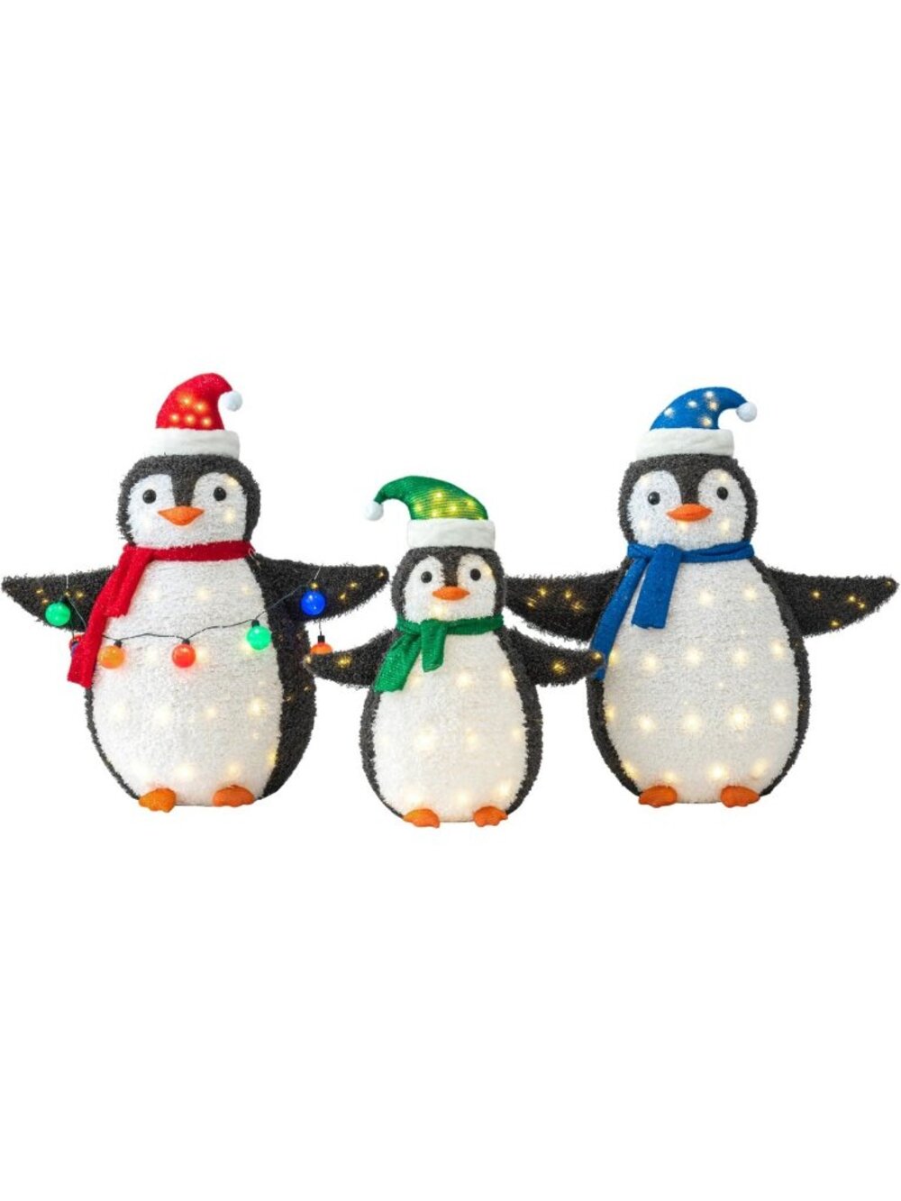 Festive 3-Piece LED Lighted Penguin Family Set - Weather Resistant Holiday Decor